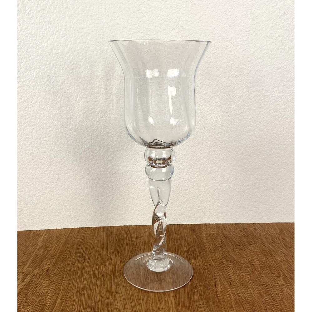 Unbranded Hurricane Candle Holder Home 12.5in Clear Excellent Twisted Stem Glass